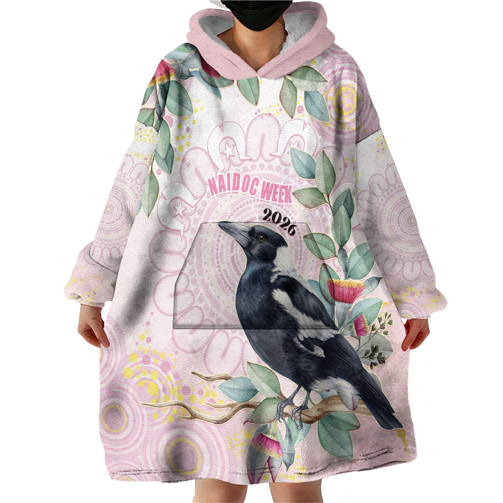 Magpie NAIDOC Week 2026 Personalised Wearable Blanket Hoodie 50 Years Deadly Eucalyptus Blossoms Aboriginal Art