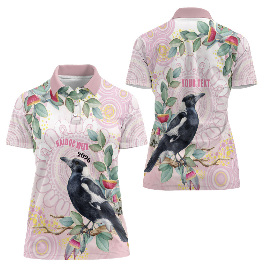 Magpie NAIDOC Week 2026 Personalised Women Polo Shirt 50 Years Deadly Eucalyptus Blossoms Aboriginal Art
