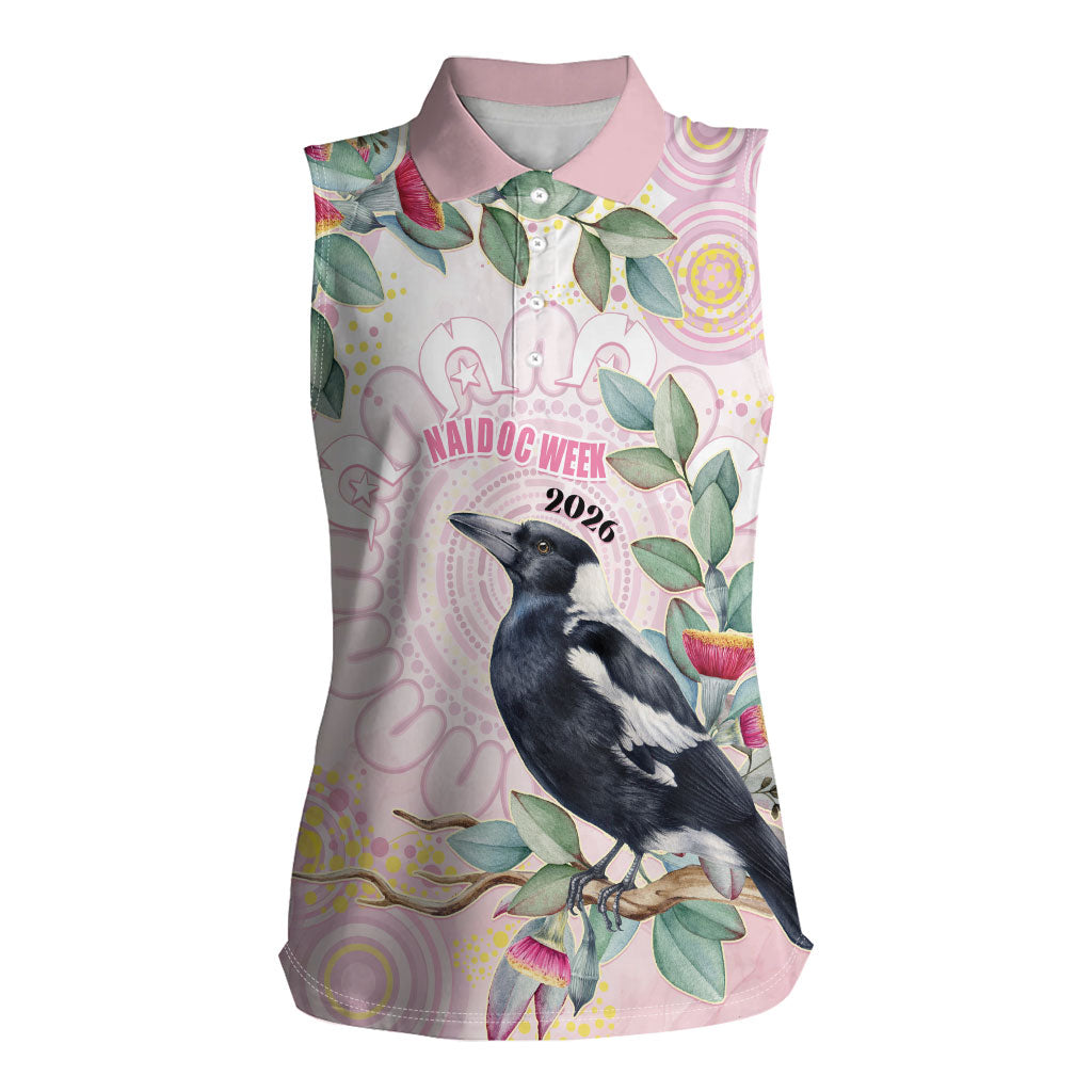 Magpie NAIDOC Week 2026 Personalised Women Sleeveless Polo Shirt 50 Years Deadly Eucalyptus Blossoms Aboriginal Art