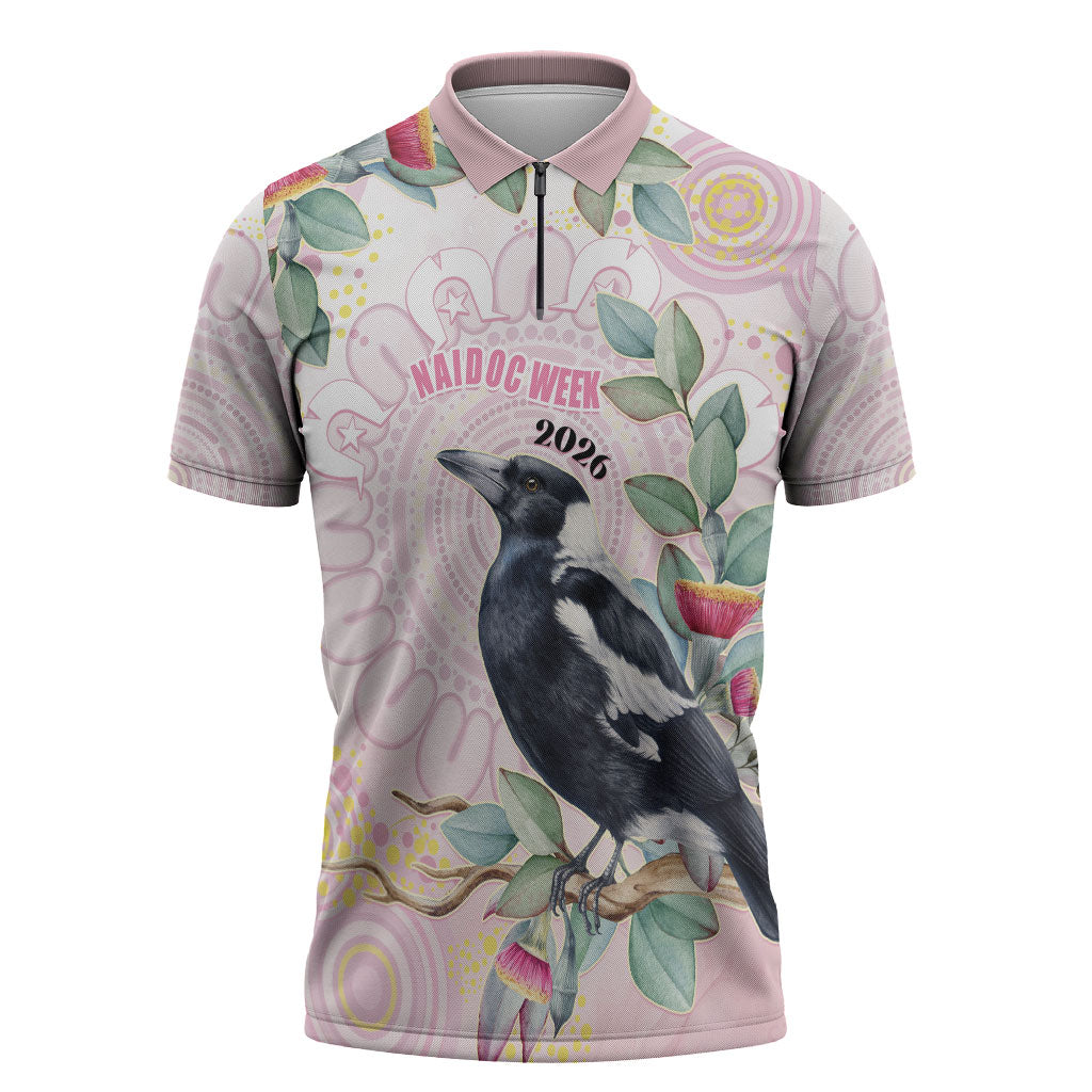 Magpie NAIDOC Week 2026 Personalised Zipper Polo Shirt 50 Years Deadly Eucalyptus Blossoms Aboriginal Art