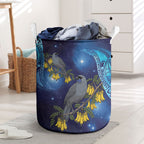 New Zealand Kokako Bird Laundry Basket Kowhai Galaxy Style Polynesian Pattern