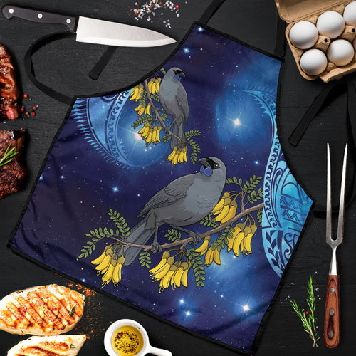 New Zealand Kokako Bird Apron Kowhai Galaxy Style Polynesian Pattern