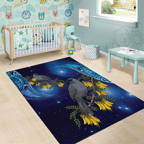 New Zealand Kokako Bird Area Rug Kowhai Galaxy Style Polynesian Pattern