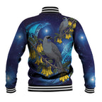New Zealand Kokako Bird Baseball Jacket Kowhai Galaxy Style Polynesian Pattern