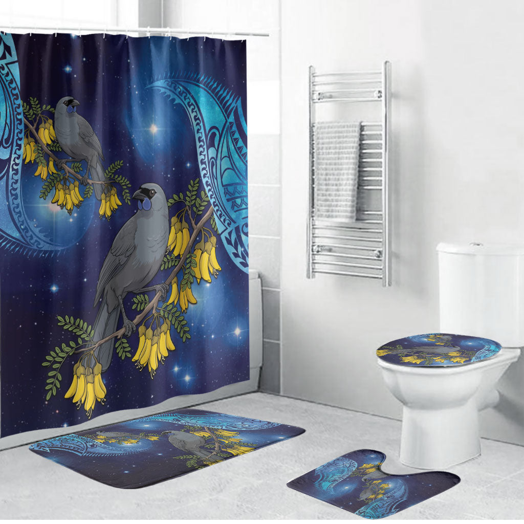 New Zealand Kokako Bird Bathroom Set Kowhai Galaxy Style Polynesian Pattern