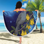 New Zealand Kokako Bird Beach Blanket Kowhai Galaxy Style Polynesian Pattern