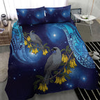 New Zealand Kokako Bird Bedding Set Kowhai Galaxy Style Polynesian Pattern
