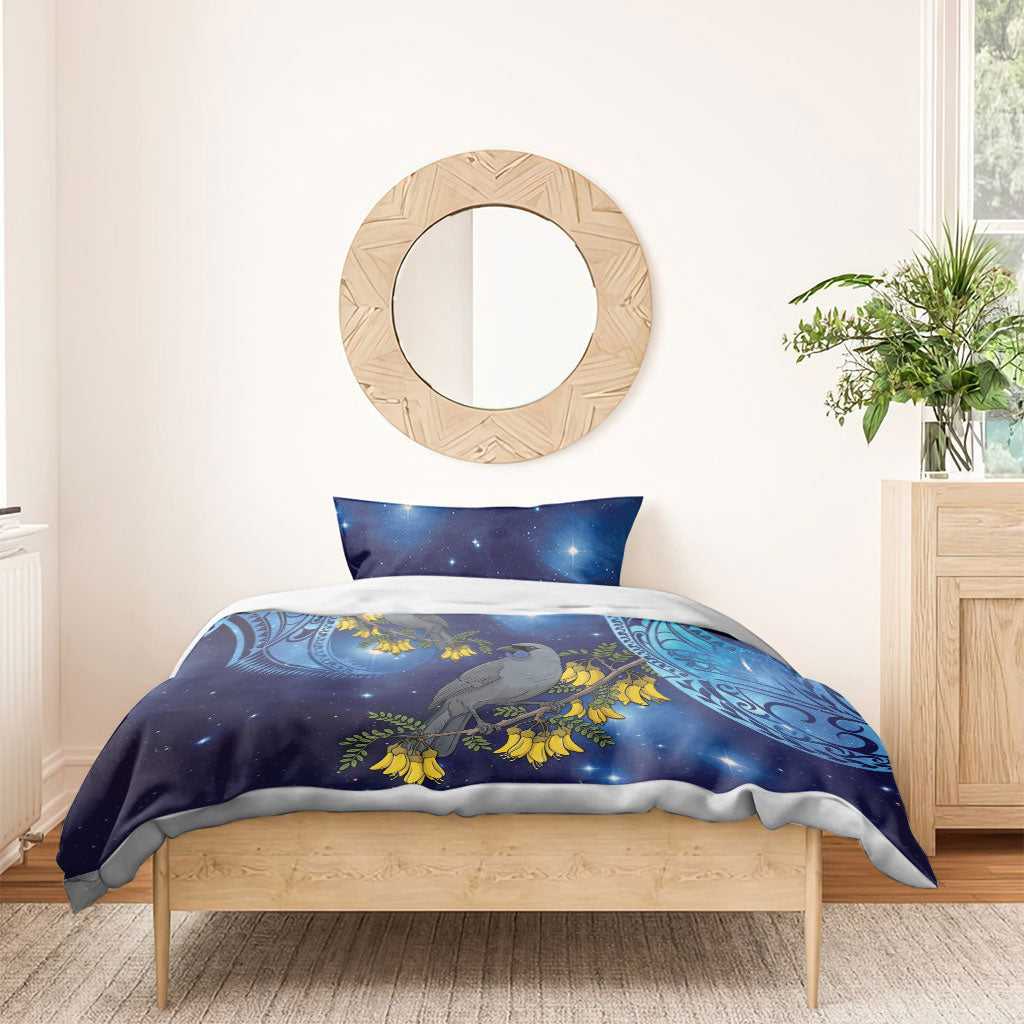 New Zealand Kokako Bird Bedding Set Kowhai Galaxy Style Polynesian Pattern