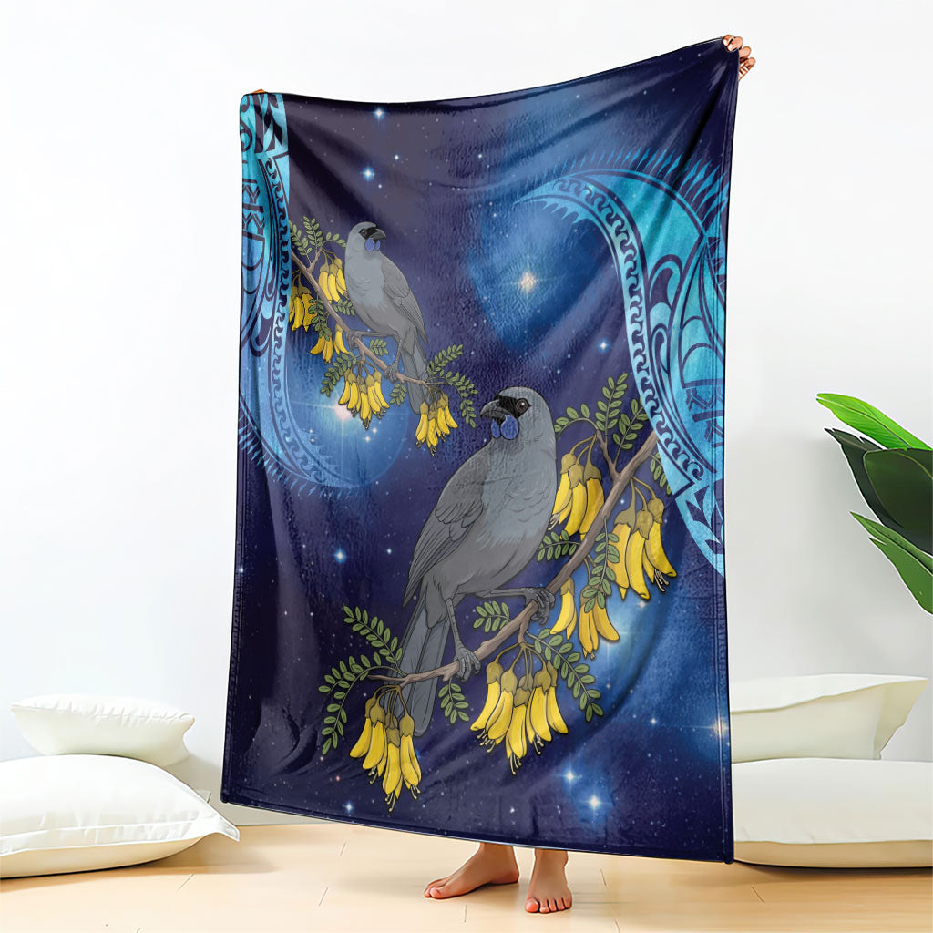 New Zealand Kokako Bird Blanket Kowhai Galaxy Style Polynesian Pattern