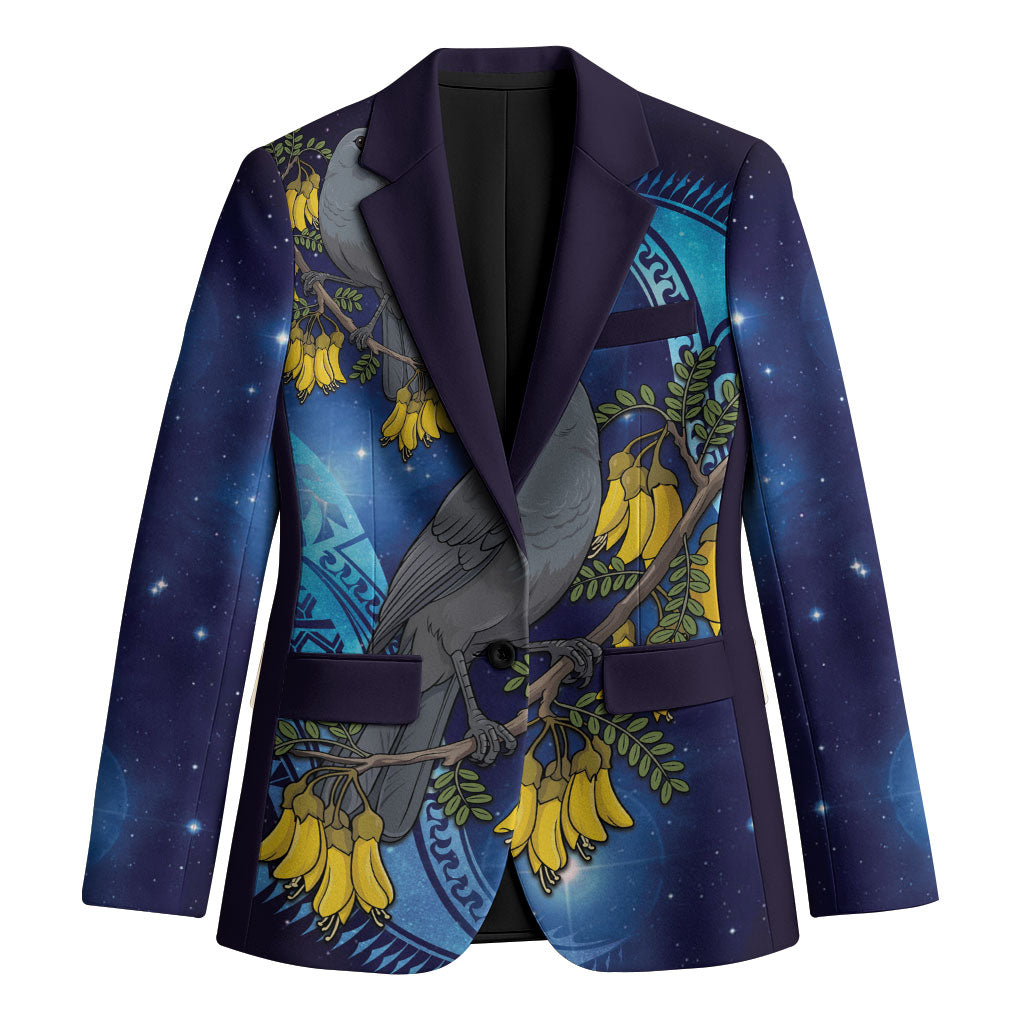 New Zealand Kokako Bird Blazer Kowhai Galaxy Style Polynesian Pattern