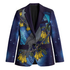 New Zealand Kokako Bird Blazer Kowhai Galaxy Style Polynesian Pattern