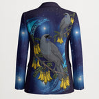 New Zealand Kokako Bird Blazer Kowhai Galaxy Style Polynesian Pattern