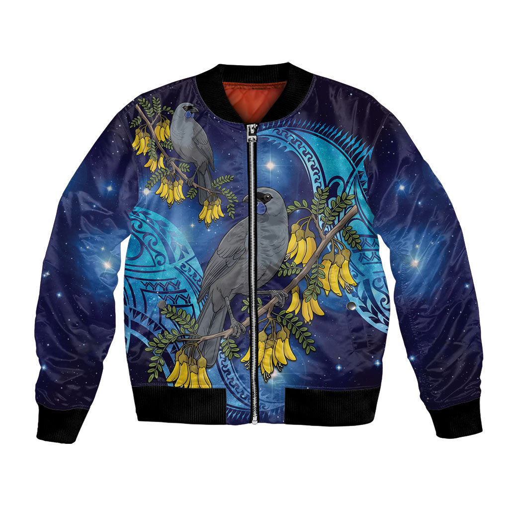 New Zealand Kokako Bird Bomber Jacket Kowhai Galaxy Style Polynesian Pattern