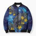 New Zealand Kokako Bird Bomber Puffer Jacket Kowhai Galaxy Style Polynesian Pattern
