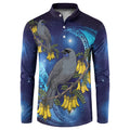 New Zealand Kokako Bird Button Sweatshirt Kowhai Galaxy Style Polynesian Pattern