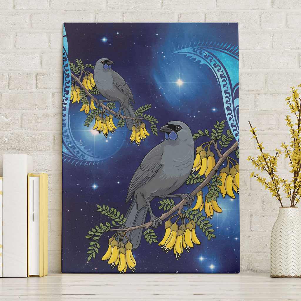 New Zealand Kokako Bird Canvas Wall Art Kowhai Galaxy Style Polynesian Pattern