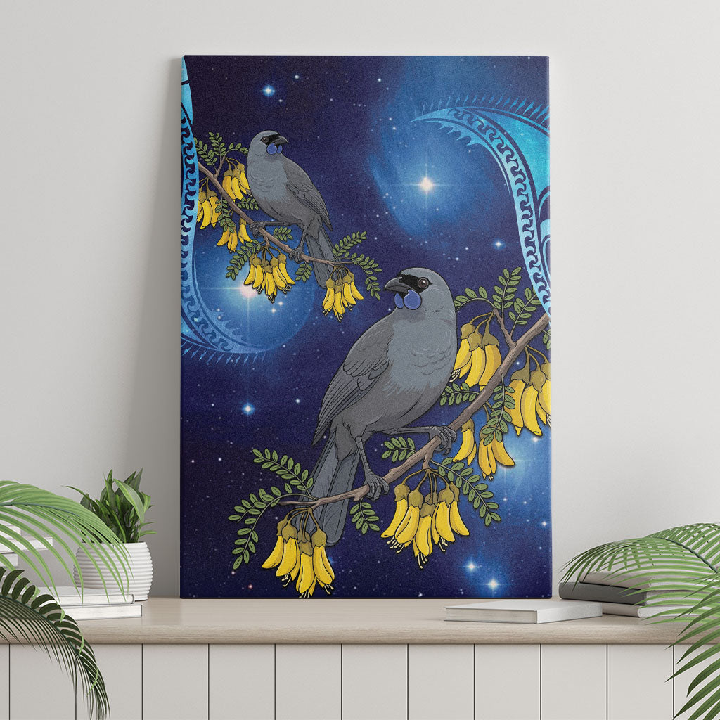 New Zealand Kokako Bird Canvas Wall Art Kowhai Galaxy Style Polynesian Pattern