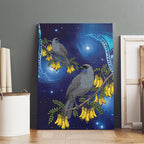 New Zealand Kokako Bird Canvas Wall Art Kowhai Galaxy Style Polynesian Pattern