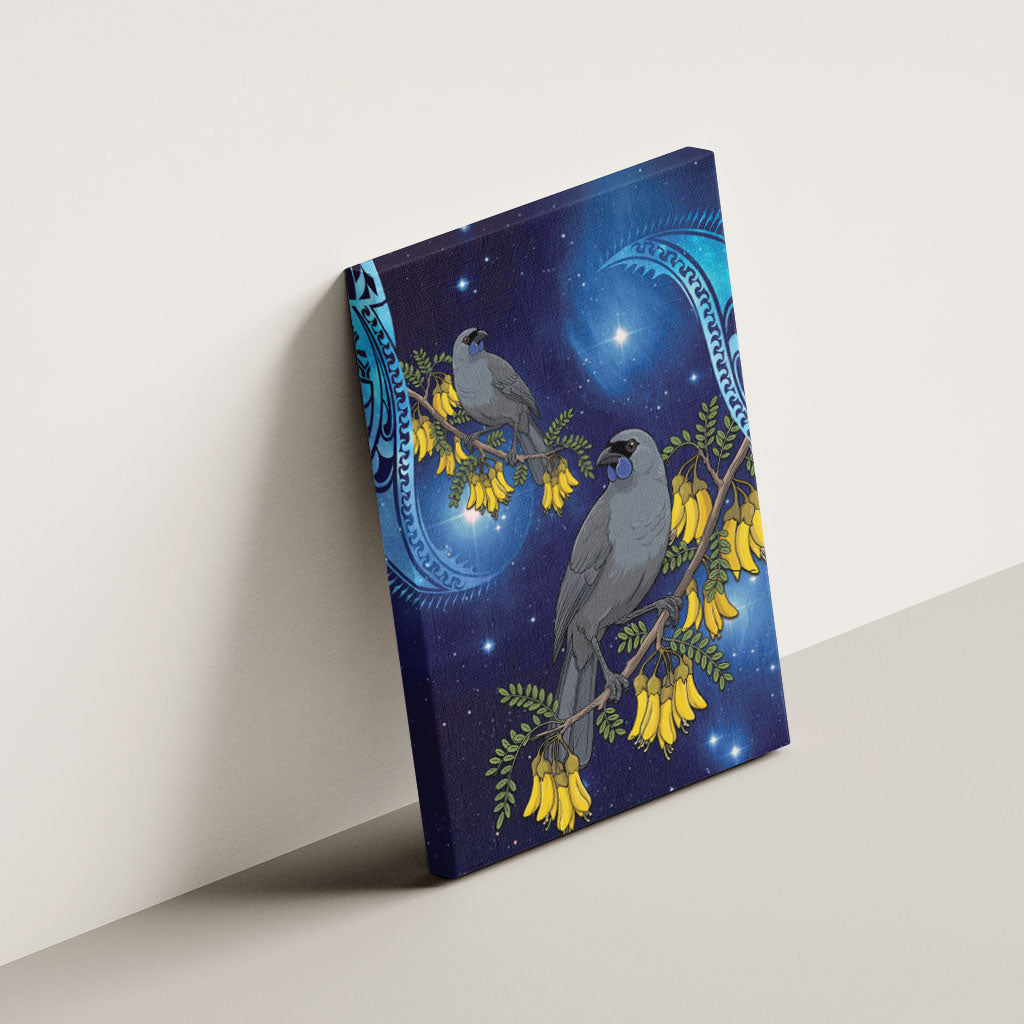 New Zealand Kokako Bird Canvas Wall Art Kowhai Galaxy Style Polynesian Pattern