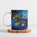 New Zealand Kokako Bird Ceramic Mug Kowhai Galaxy Style Polynesian Pattern