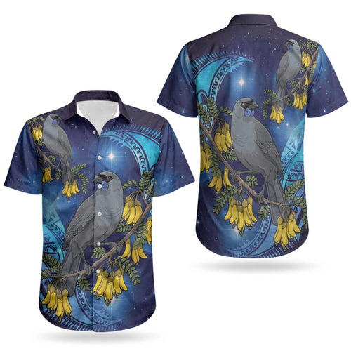 New Zealand Kokako Bird Couples Matching Mermaid Dress and Hawaiian Shirt Kowhai Galaxy Style Polynesian Pattern