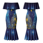 New Zealand Kokako Bird Couples Matching Mermaid Dress and Hawaiian Shirt Kowhai Galaxy Style Polynesian Pattern LT22