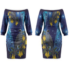 New Zealand Kokako Bird Couples Matching Off The Shoulder Long Sleeve Dress and Long Sleeve Button Shirt Kowhai Galaxy Style Polynesian Pattern LT22