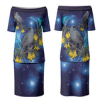 New Zealand Kokako Bird Couples Matching Puletasi and Hawaiian Shirt Kowhai Galaxy Style Polynesian Pattern LT22