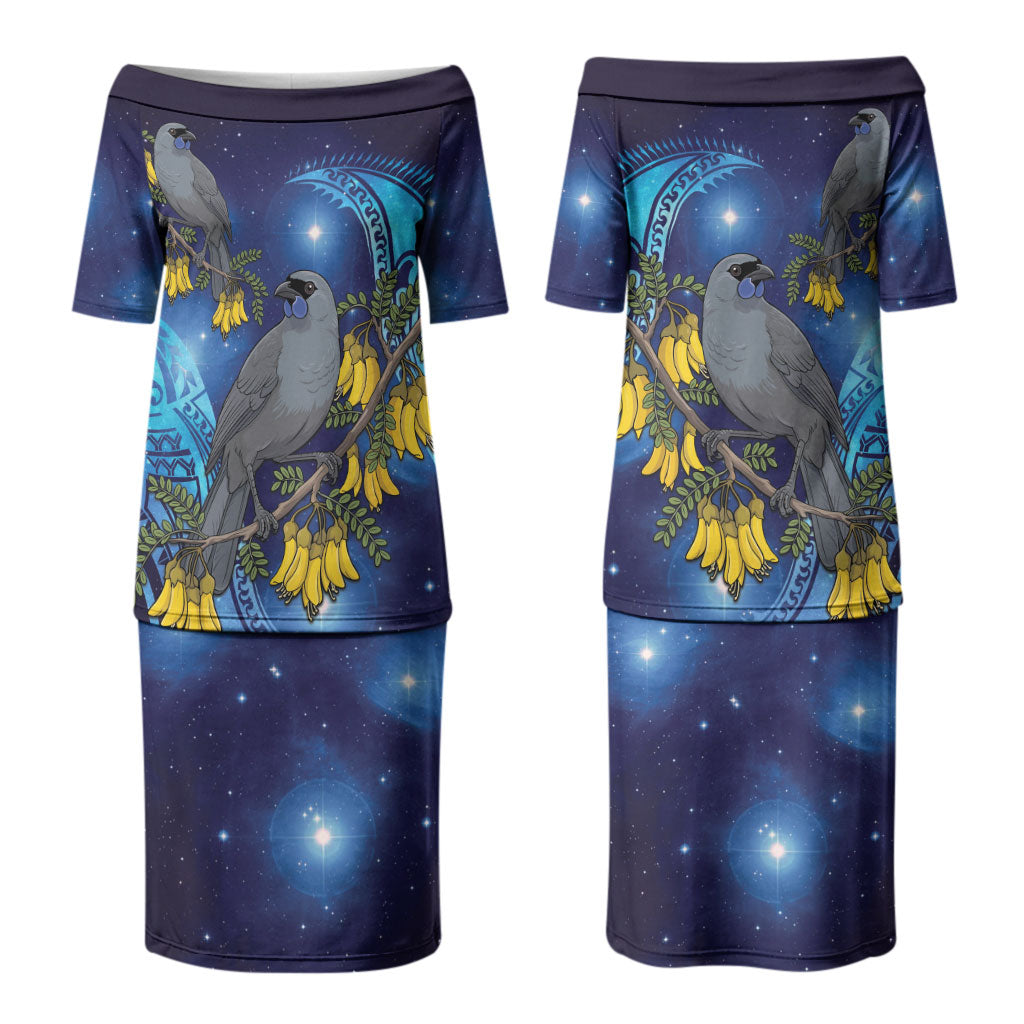 New Zealand Kokako Bird Couples Matching Puletasi and Hawaiian Shirt Kowhai Galaxy Style Polynesian Pattern LT22
