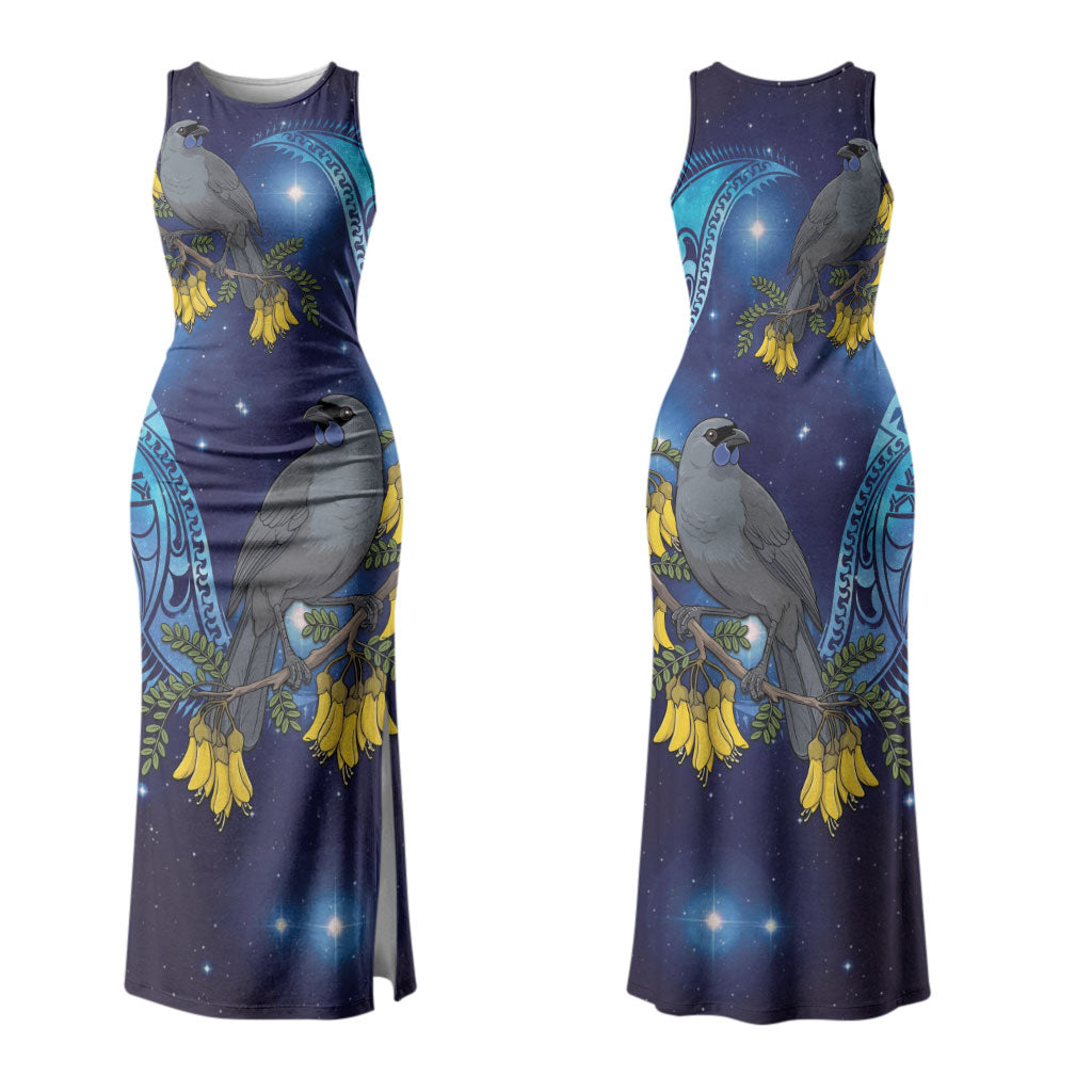 New Zealand Kokako Bird Couples Matching Tank Maxi Dress and Hawaiian Shirt Kowhai Galaxy Style Polynesian Pattern LT22
