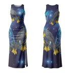 New Zealand Kokako Bird Couples Matching Tank Maxi Dress and Long Sleeve Button Shirt Kowhai Galaxy Style Polynesian Pattern LT22