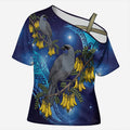 New Zealand Kokako Bird Cross Shoulder Shirt Kowhai Galaxy Style Polynesian Pattern