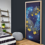 New Zealand Kokako Bird Door Cover Kowhai Galaxy Style Polynesian Pattern