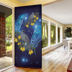 New Zealand Kokako Bird Door Cover Kowhai Galaxy Style Polynesian Pattern