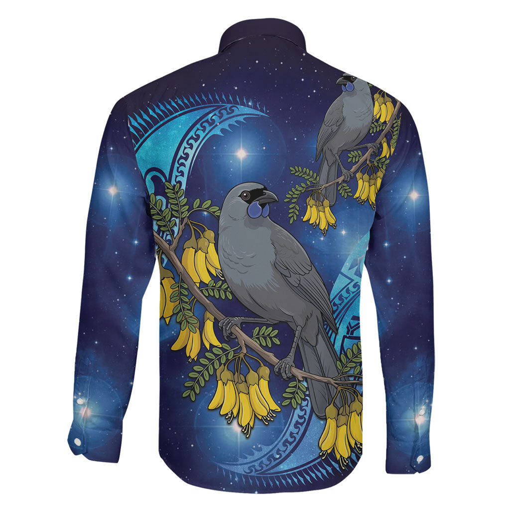 New Zealand Kokako Bird Family Matching Mermaid Dress and Hawaiian Shirt Kowhai Galaxy Style Polynesian Pattern