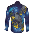 New Zealand Kokako Bird Family Matching Mermaid Dress and Hawaiian Shirt Kowhai Galaxy Style Polynesian Pattern