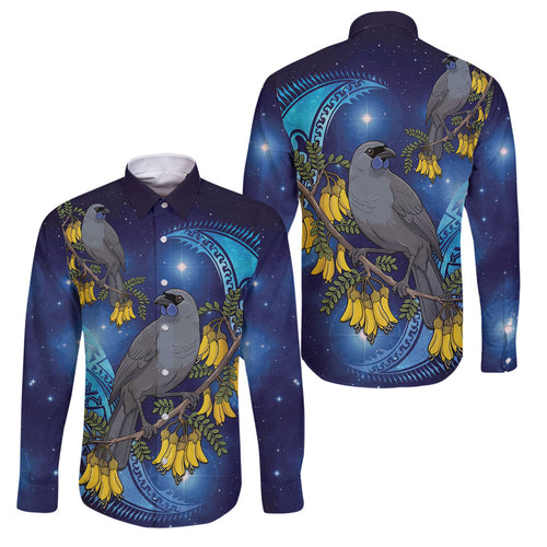 New Zealand Kokako Bird Family Matching Off Shoulder Short Dress and Hawaiian Shirt Kowhai Galaxy Style Polynesian Pattern