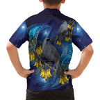 New Zealand Kokako Bird Family Matching Puletasi and Hawaiian Shirt Kowhai Galaxy Style Polynesian Pattern