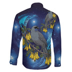 New Zealand Kokako Bird Family Matching Puletasi and Hawaiian Shirt Kowhai Galaxy Style Polynesian Pattern