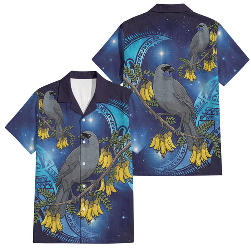 New Zealand Kokako Bird Family Matching Tank Maxi Dress and Hawaiian Shirt Kowhai Galaxy Style Polynesian Pattern
