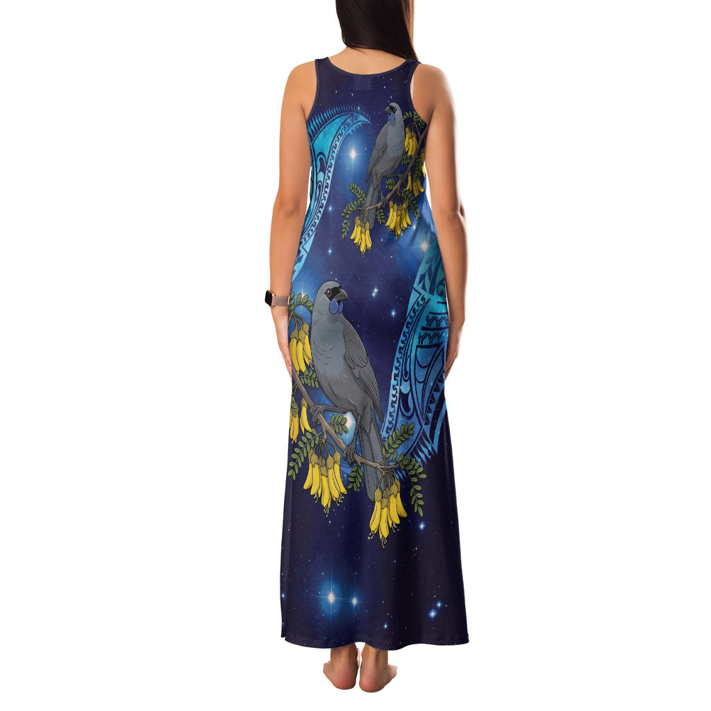 New Zealand Kokako Bird Family Matching Tank Maxi Dress and Hawaiian Shirt Kowhai Galaxy Style Polynesian Pattern