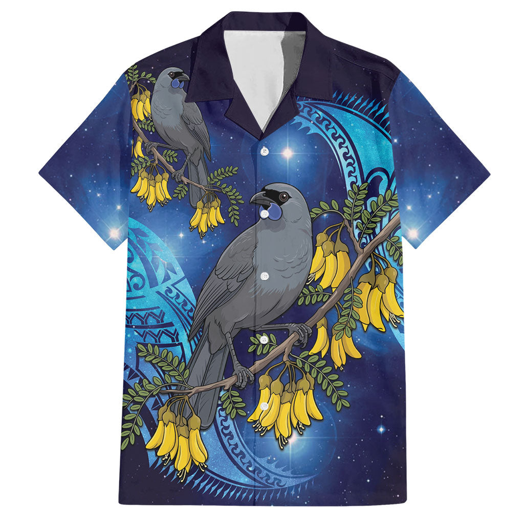 New Zealand Kokako Bird Hawaiian Shirt Kowhai Galaxy Style Polynesian Pattern