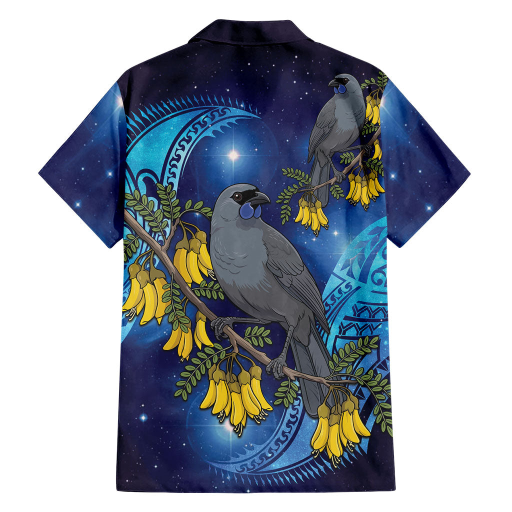 New Zealand Kokako Bird Hawaiian Shirt Kowhai Galaxy Style Polynesian Pattern