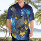 New Zealand Kokako Bird Hawaiian Shirt Kowhai Galaxy Style Polynesian Pattern