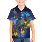 New Zealand Kokako Bird Hawaiian Shirt Kowhai Galaxy Style Polynesian Pattern