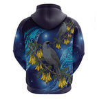New Zealand Kokako Bird Hoodie Kowhai Galaxy Style Polynesian Pattern