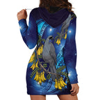 New Zealand Kokako Bird Hoodie Dress Kowhai Galaxy Style Polynesian Pattern