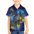 New Zealand Kokako Bird Kid Hawaiian Shirt Kowhai Galaxy Style Polynesian Pattern