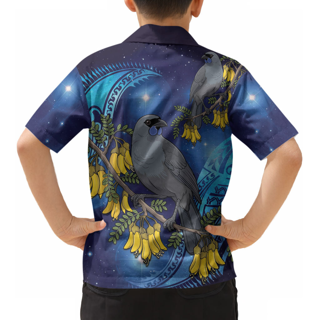 New Zealand Kokako Bird Kid Hawaiian Shirt Kowhai Galaxy Style Polynesian Pattern LT22