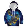 New Zealand Kokako Bird Kid Hoodie Kowhai Galaxy Style Polynesian Pattern